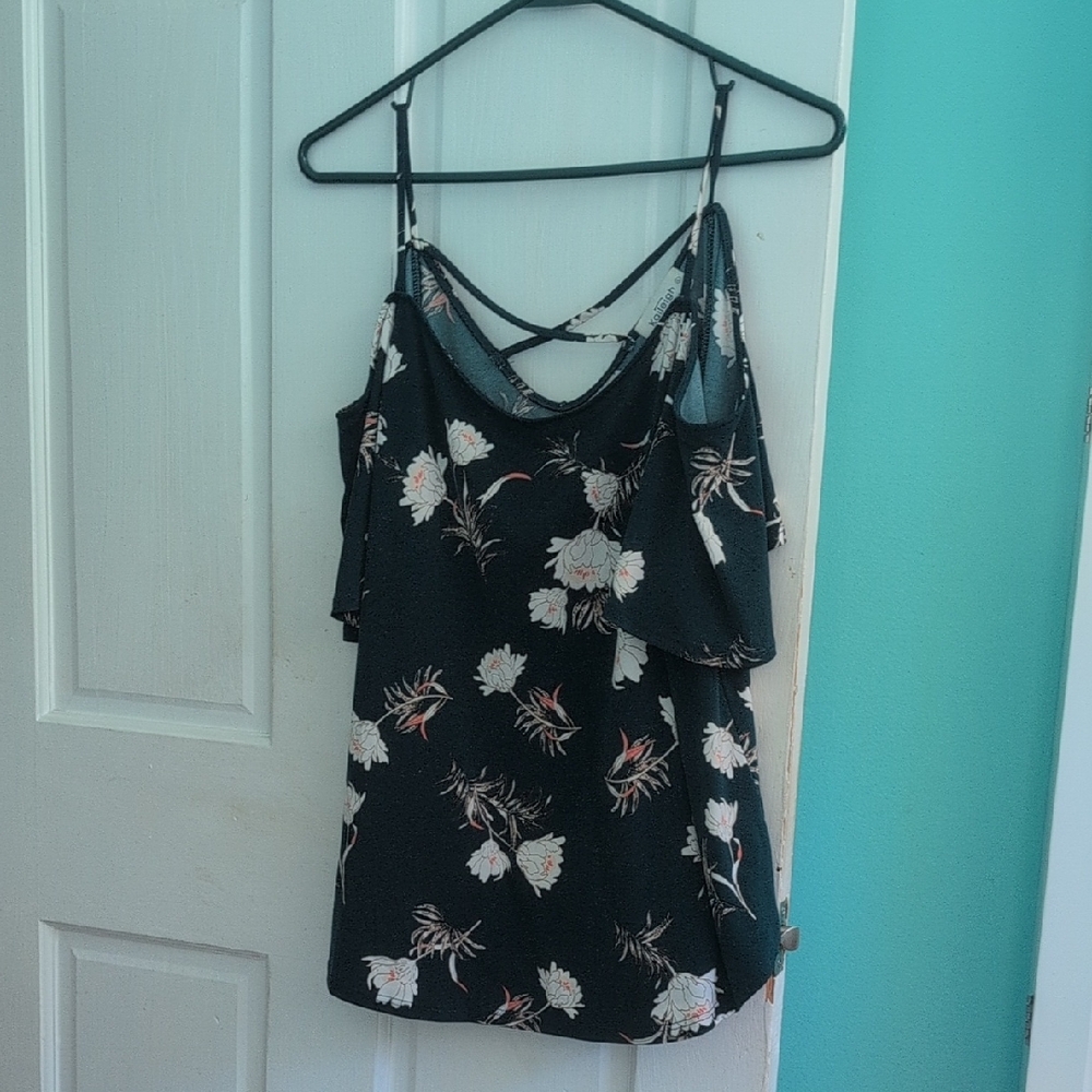 Floral Green Cold Shoulder Top